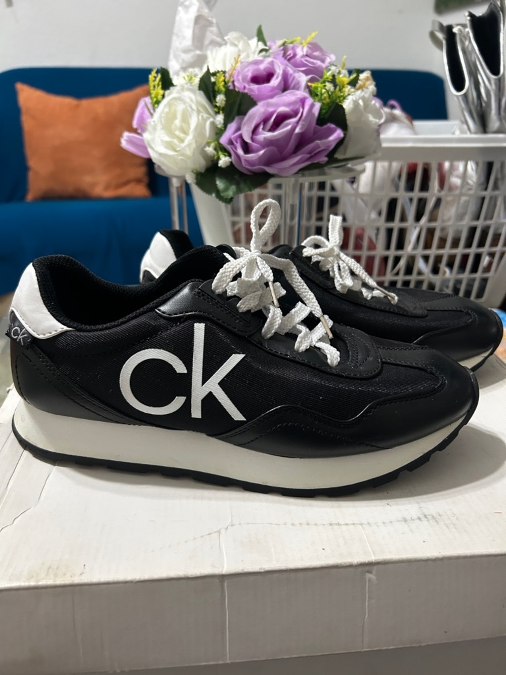 Calvin Klein Black & White CK Logo Runner Sneakers